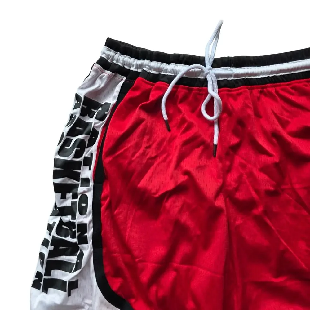 NBA Classic Basketball Shorts Red White Black Size L NWT Polyester
